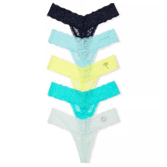 Victoria’s Secret 5 Pack Lace Thong Panties - Picture 1 of 1